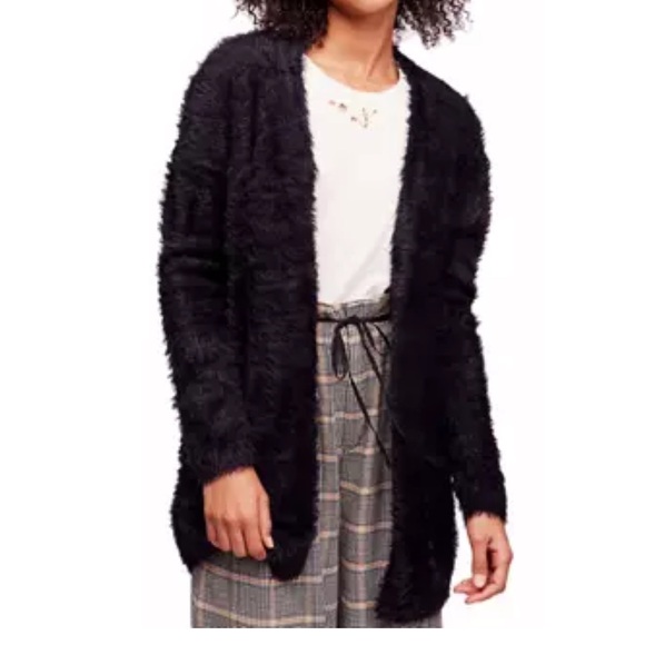 Free People Sweaters - Free People Women’s Black Faux Fur Cardigan Sz S